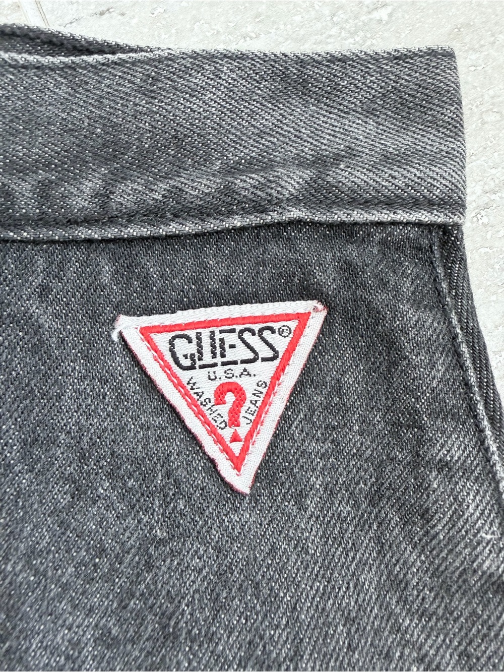 Vintage 1990s Guess Georges Marciano USA Black Denim Ruffle Hem Mini Skirt Sz 30